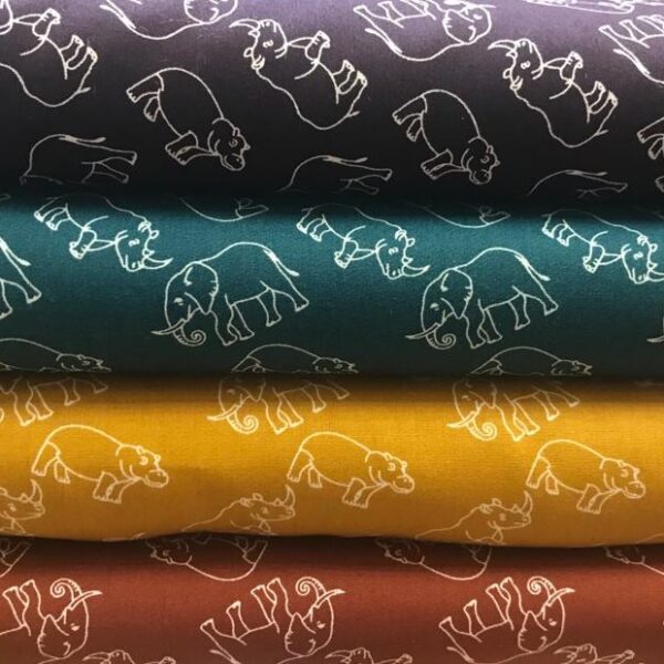 Cotton Poplin Rhino, Elephant and Hippo